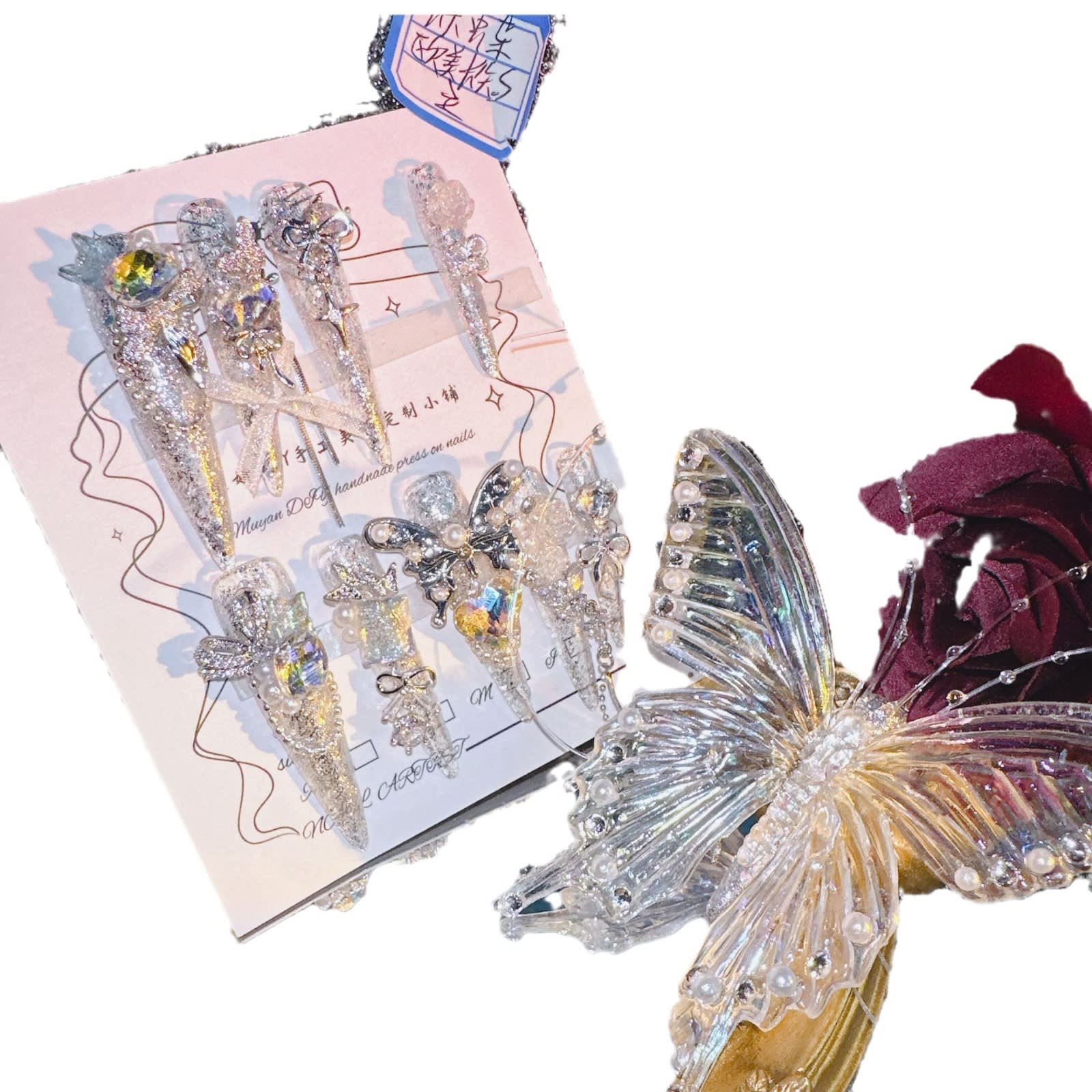 Handmade Nail Butterfly Super Long Pointed Butterfly Wear Nail view 3