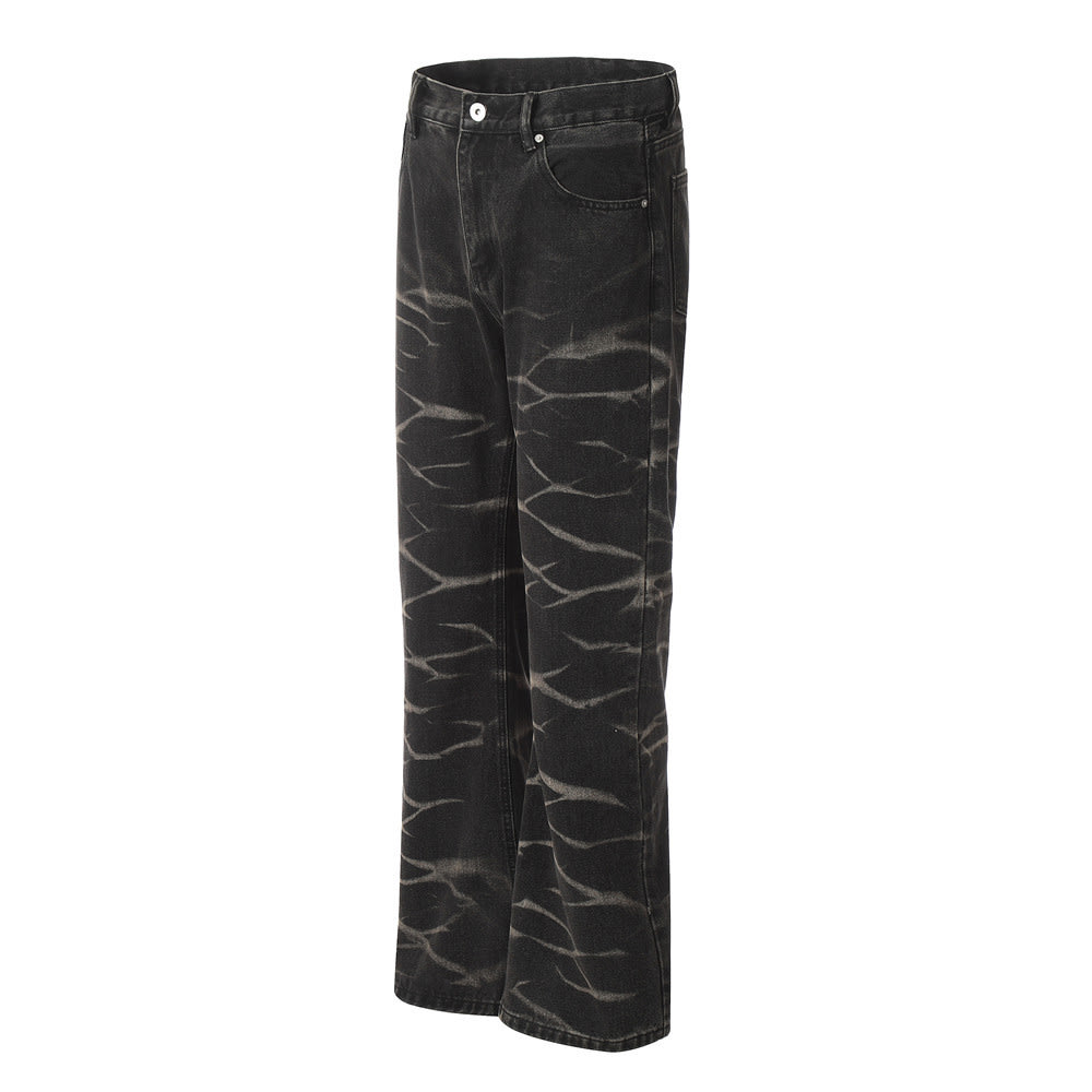 Tie-dyed Water Ripple Denim Trousers For Men view 14