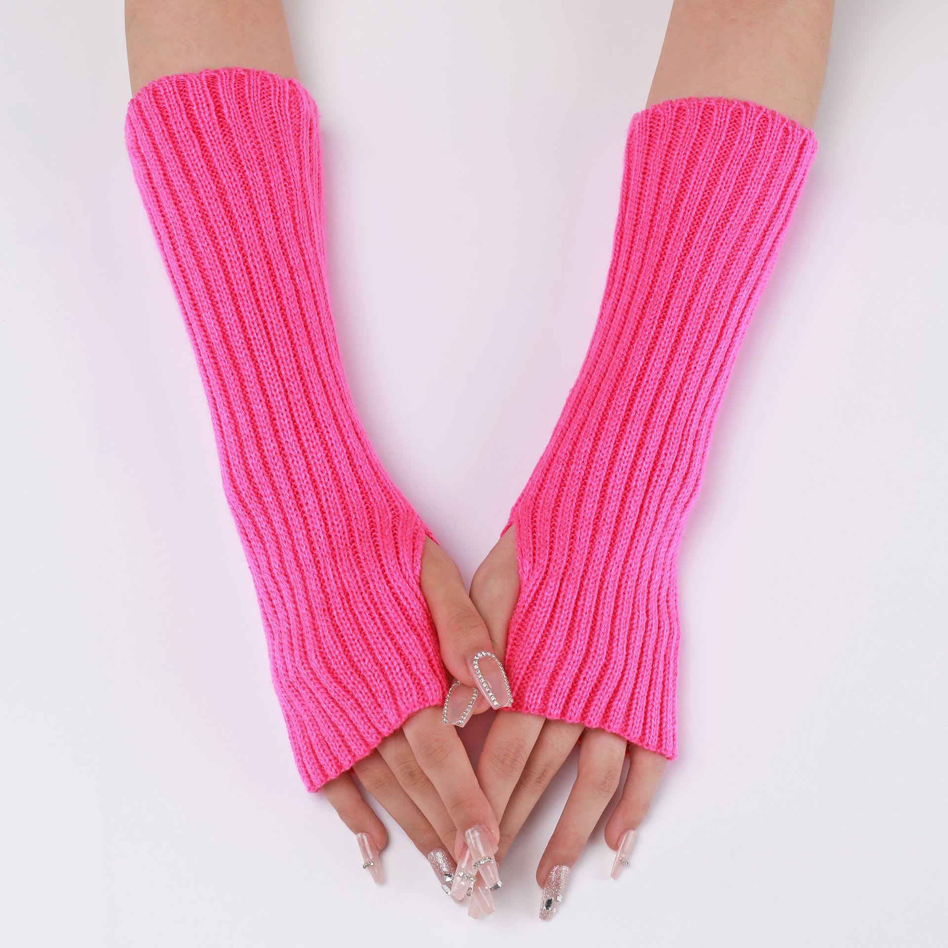 30-length Striped Gloves New Autumn And Winter Wool Sleeve Knitted Warm Fingerless Oversleeve view 7