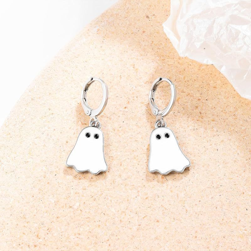 Halloween Ghost Earrings For Women Gold Ghost Huggie Hoop Earrings Halloween Jewelry Cute BOO Halloween Earrings view 7