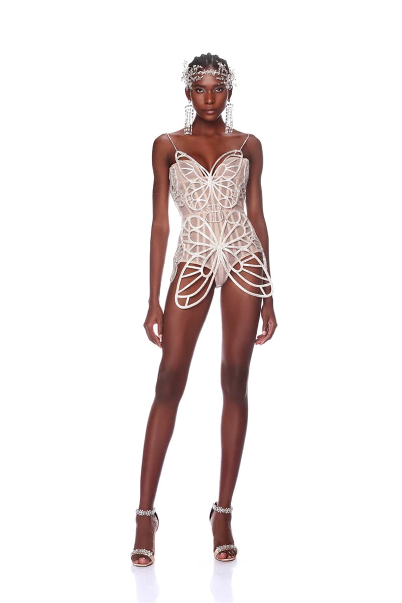 Female Party Stage Performance Costume Bow Rhinestone Sleeveless Jumpsuit view 9