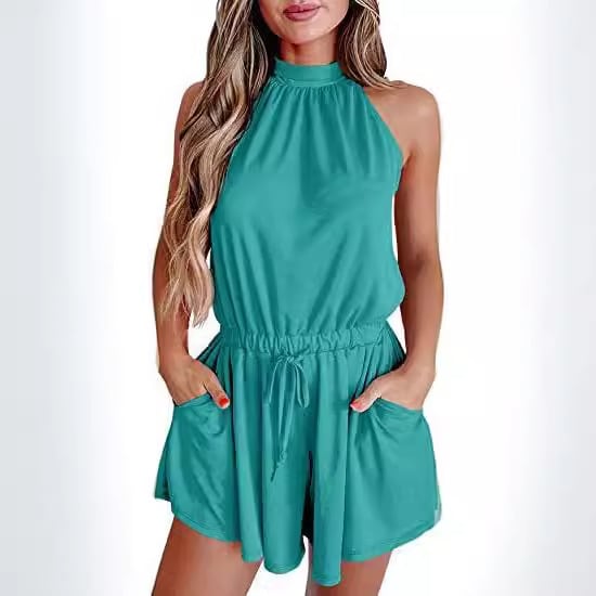 Women's Waist-controlled Lace-up Halter Loose Printed Jumpsuit view 6