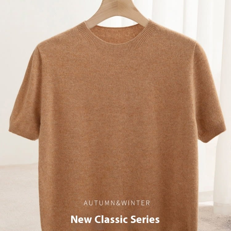 Knitted Short Sleeve Pure Wool Sweater Men's Round Neck view 29