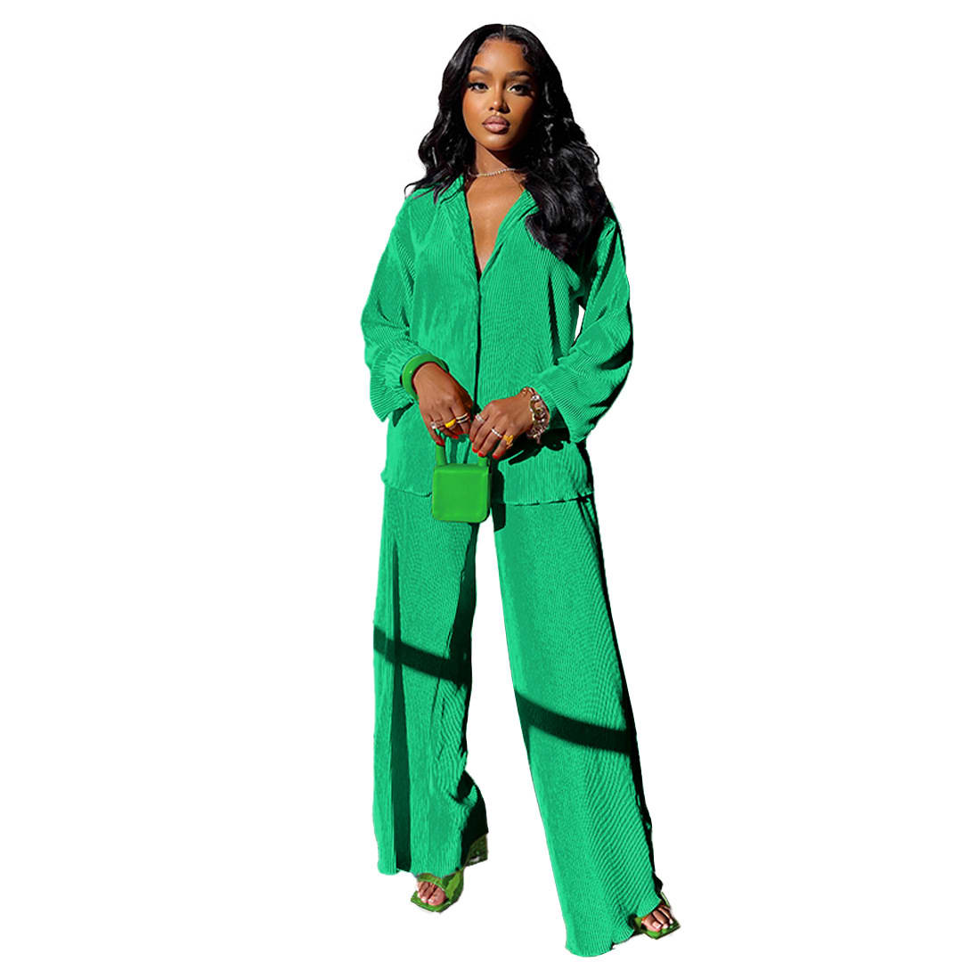 Women's Fashionable And Comfortable Pleated Wide-leg Pants Suit view 5