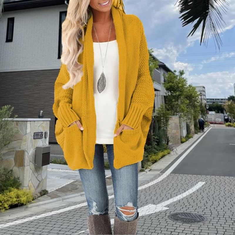 Batwing Sleeve Women's Knitting Cardigan Sweater Loose-fitting Coat Top view 9