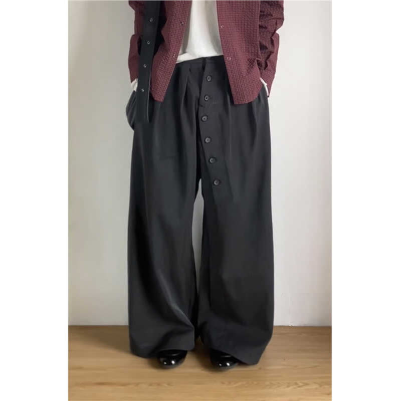 American Retro Ring Button Black Suit Pants view 4