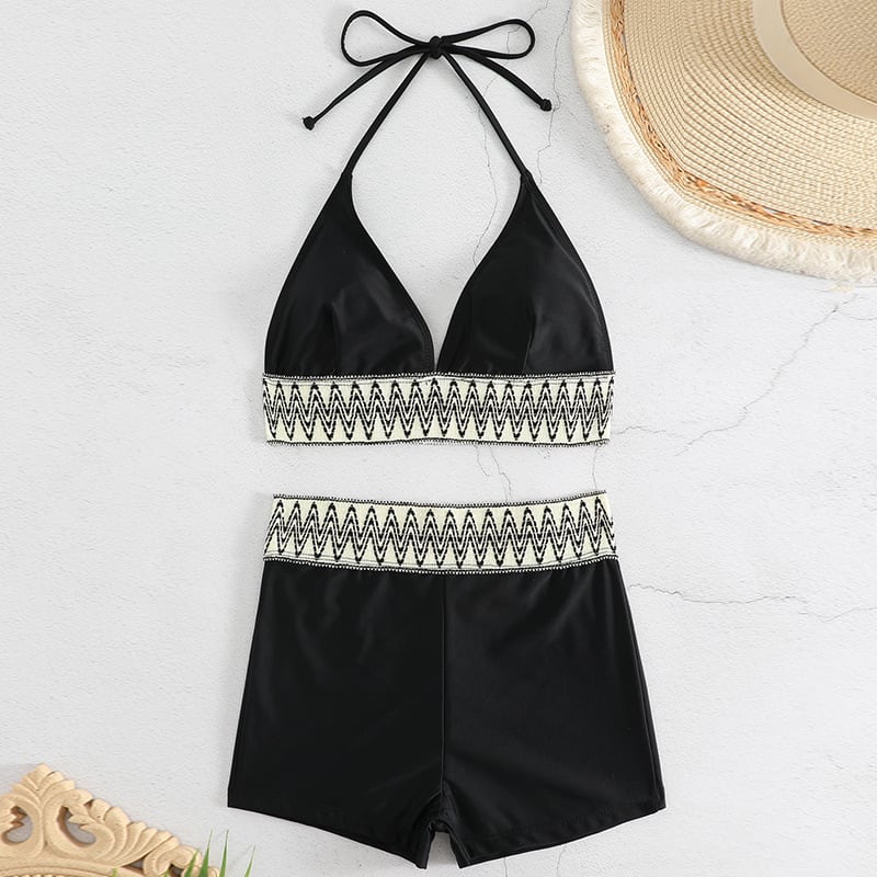 New Women's High Waist Pure Color Boxers Split Swimsuit view 2