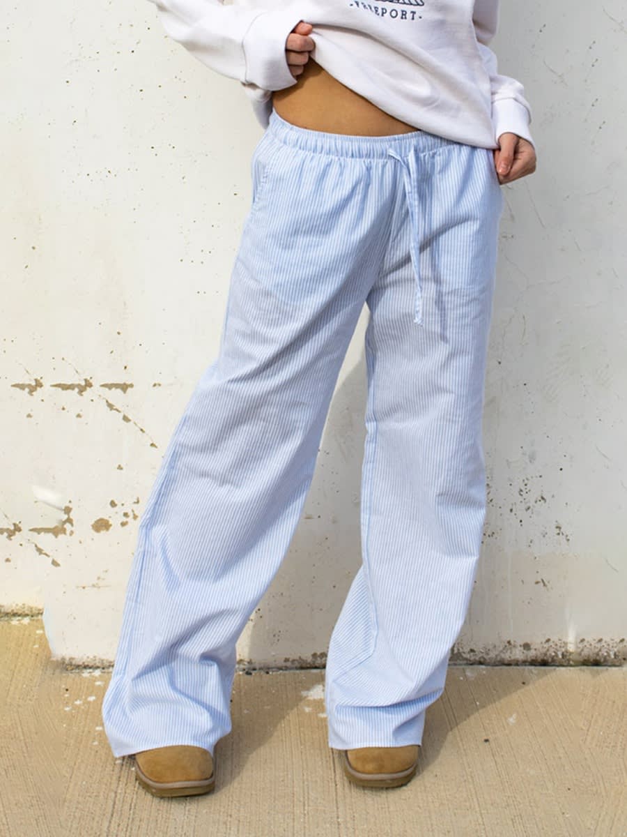 Striped Printed Elastic Waist Drawstring Pocket Straight Casual Trousers view 14
