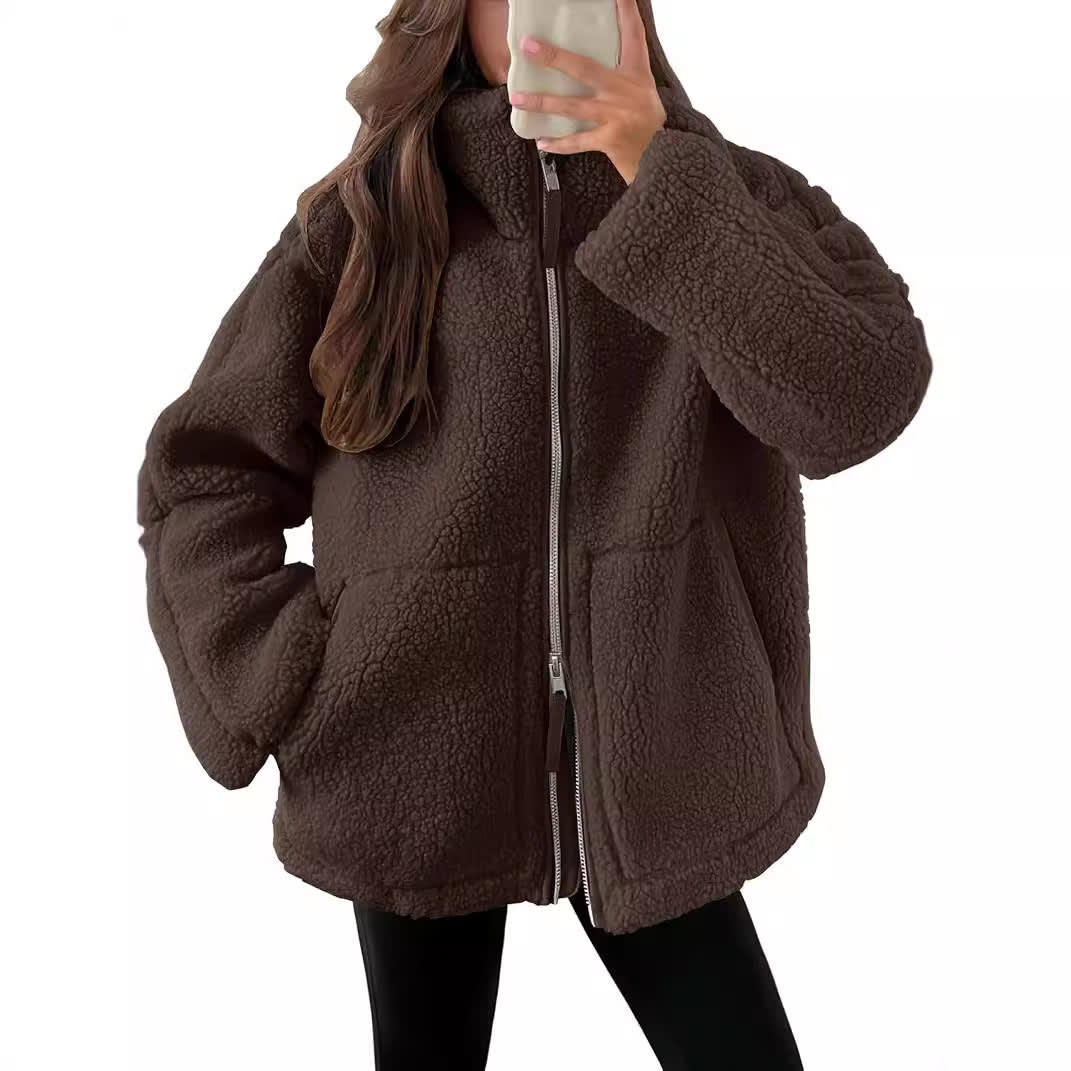 Winter Lapel Zip-up Coat With Pockets Casual Fashion Solid Fleece Jacket Fall Spring Long Sleeve Women's Clothing view 15