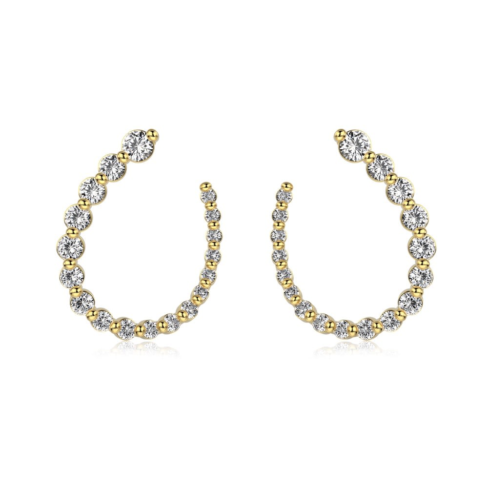 Silver S925 White Round Zirconium Inlaid Full Diamond Arrangement U-shaped Special-interest Design Trendy Earrings view 7