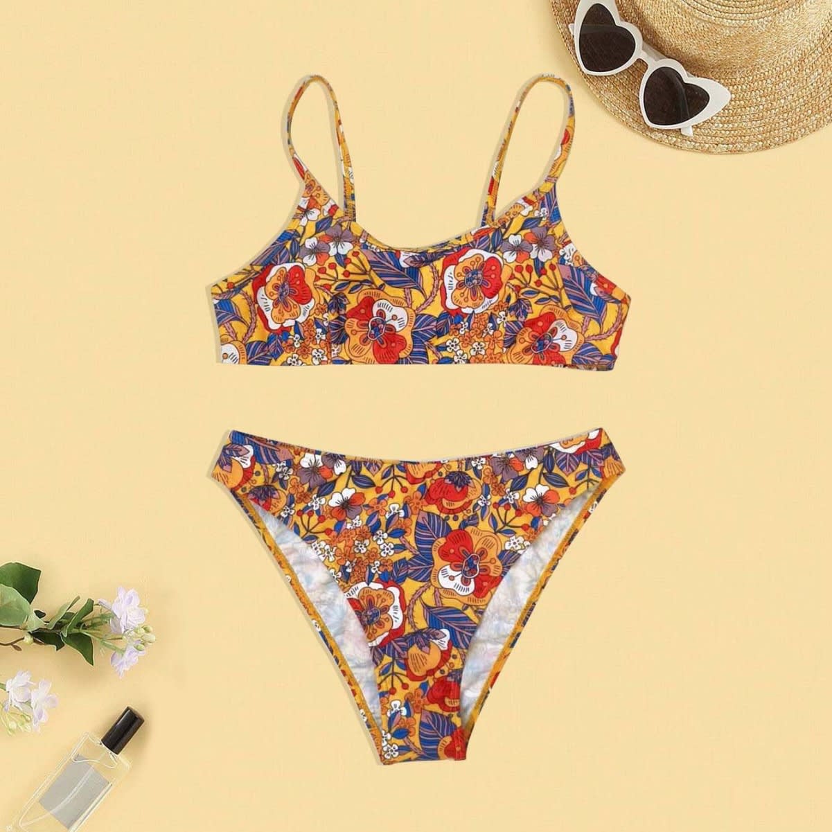 Plus Size Floral Print Strap Women's Bikini Swimsuit view 5