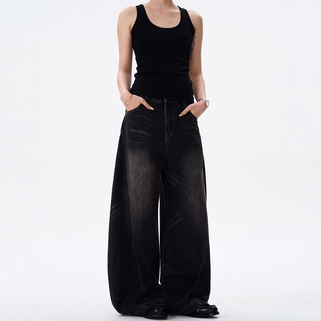 Retro Cat Beard Machete Jeans Women Loose Straight-leg Wide-leg view 6