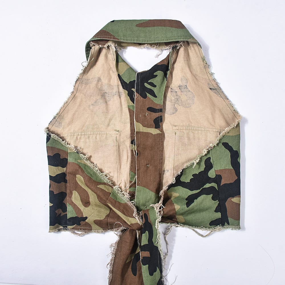 Personalized Trendy Backless Halter Lace-up Camouflage Top view 2