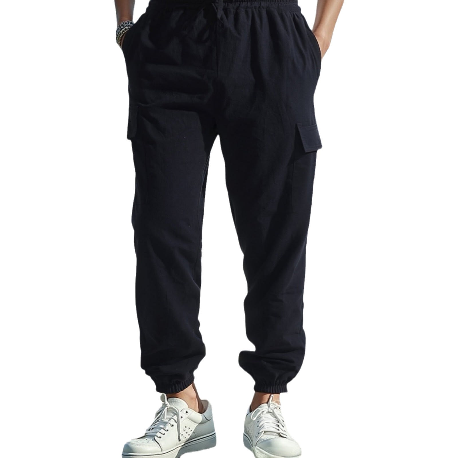Men's Casual Multi-pocket Pants Cotton And Linen Straight Ankle Tied view 4