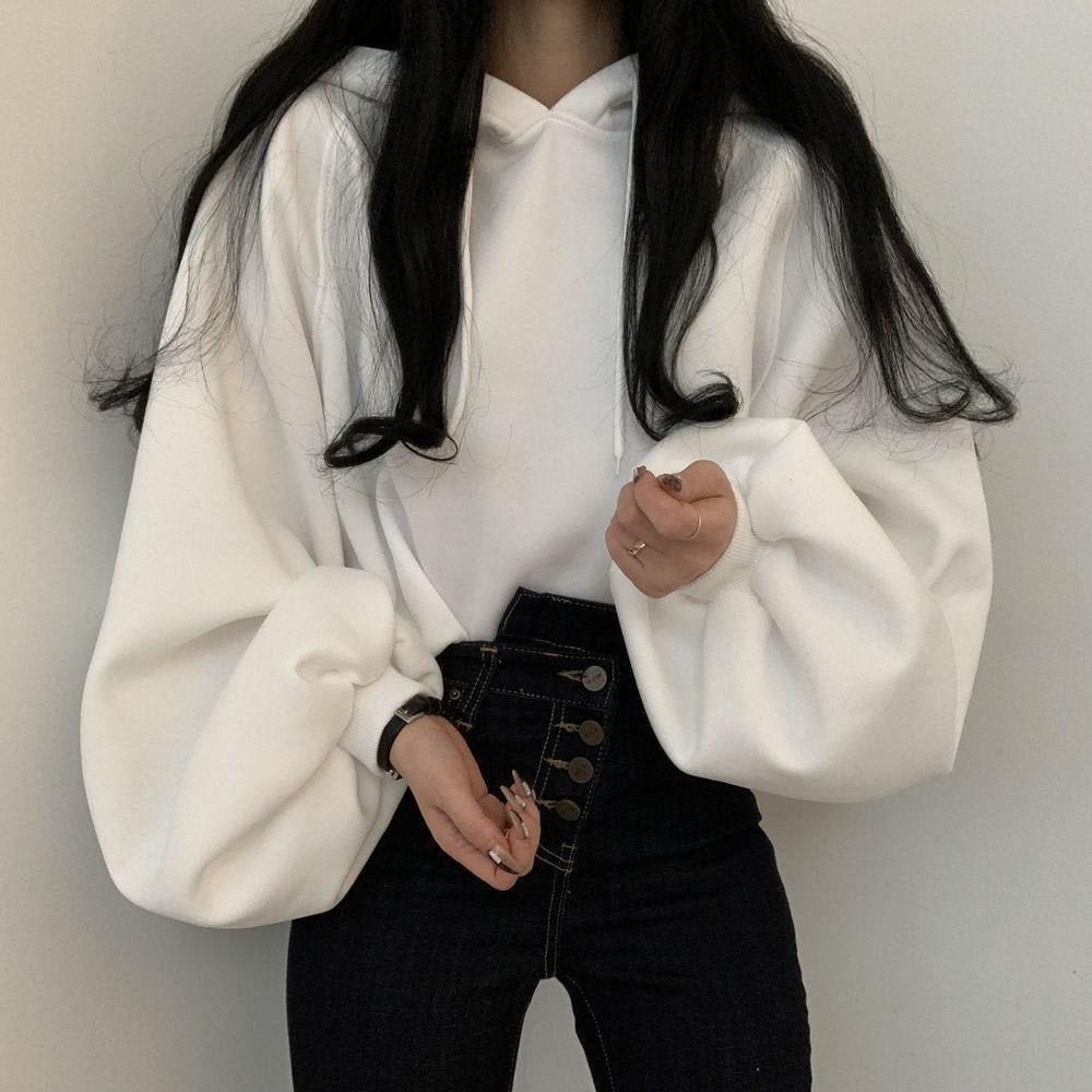 Casual Lantern Sleeve Hooded Sweater For Women view 5