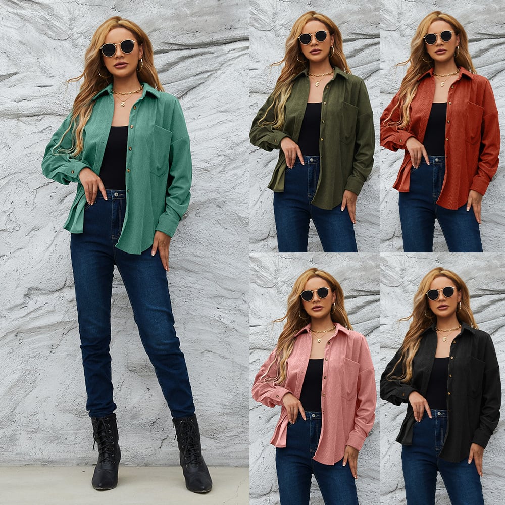 Corduroy Women's American Loose Jacket Coat Solid Color Shirt view 6