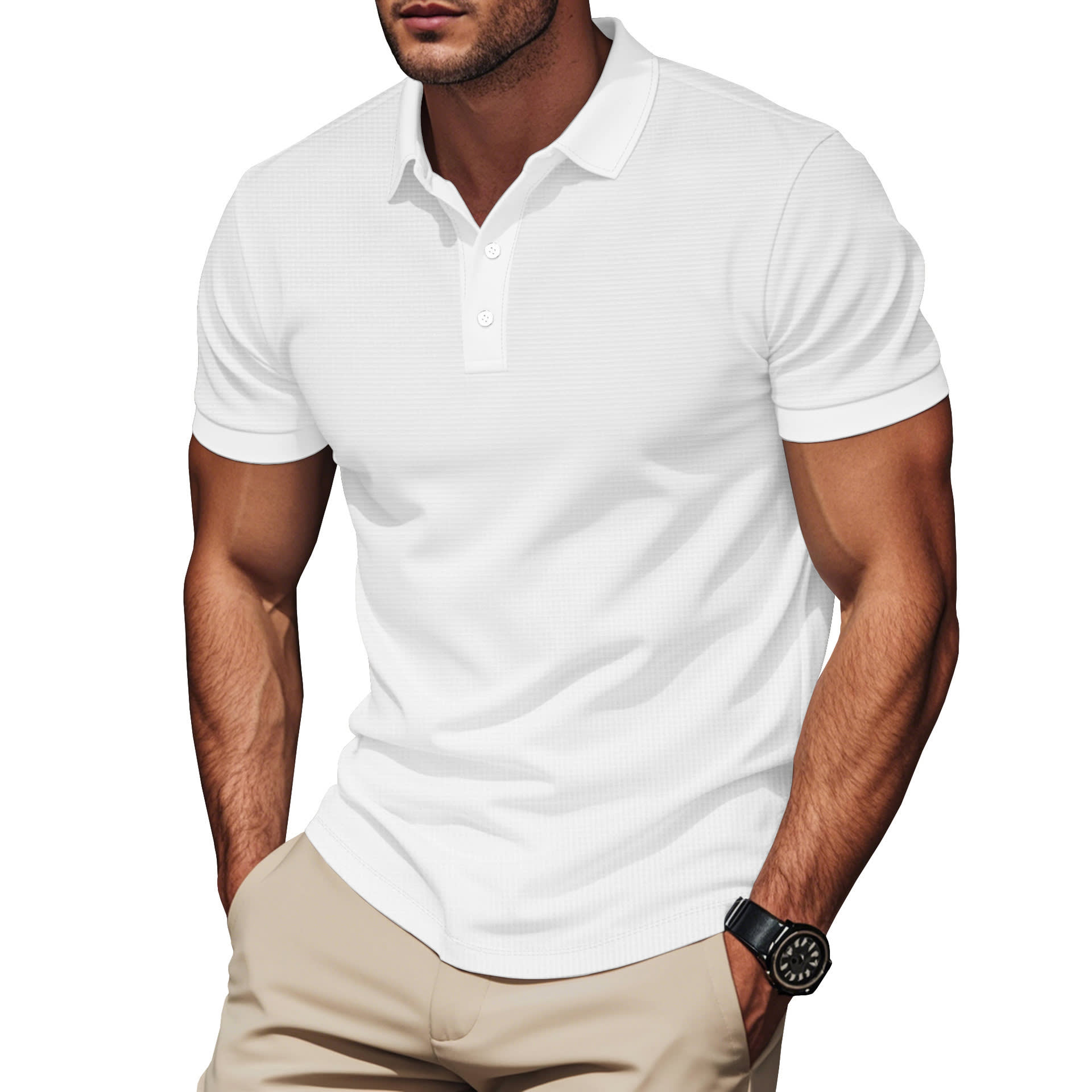 Lapel Color Matching Short Sleeve Plus Size Men view 1