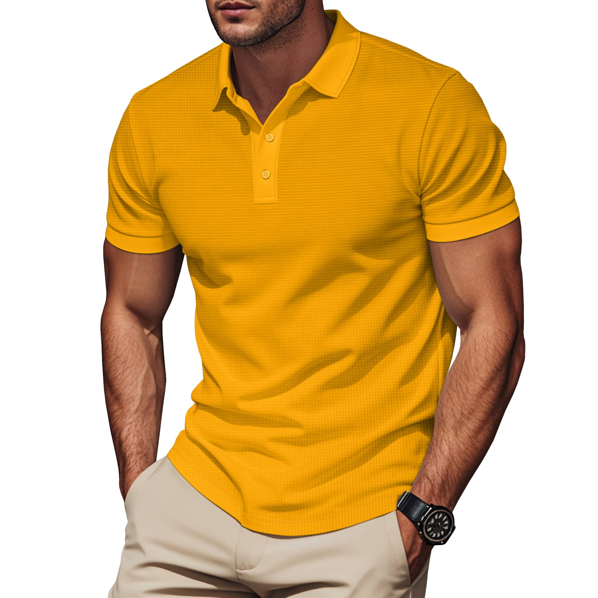 Lapel Color Matching Short Sleeve Plus Size Men view 4