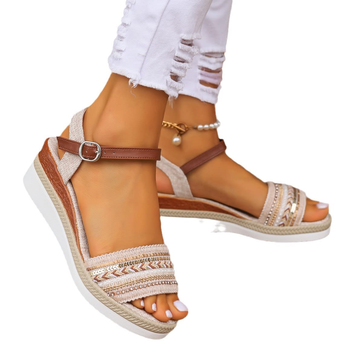 Women's Large Hemp Rope Edge Sole Sponge Cake Thick Sole Sandals view 6