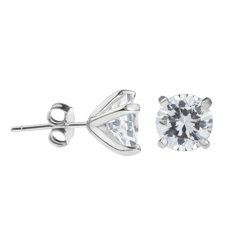 8mm Four-claw Zircon Sterling Silver Diamond Stud Earrings view 7