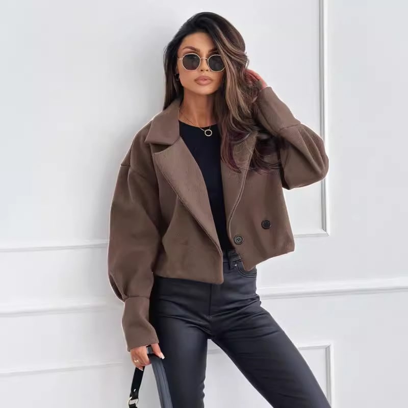 Fashionable All-match Suit Collar Short Woolen Coat view 3