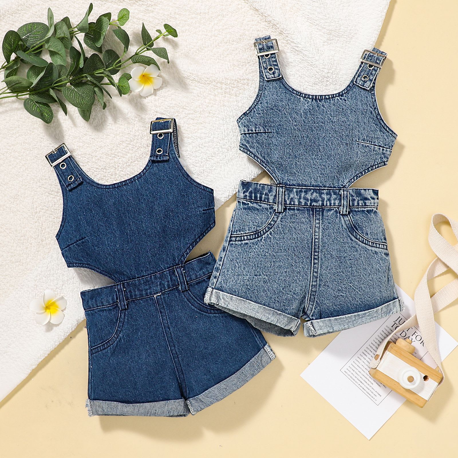 Girls' Two-color Sleeveless Cowboy Siamese Shorts view 4