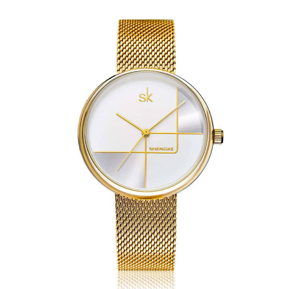 Women's Fashion Simple Geometric Quartz Watch Mesh Strap Watch view 4