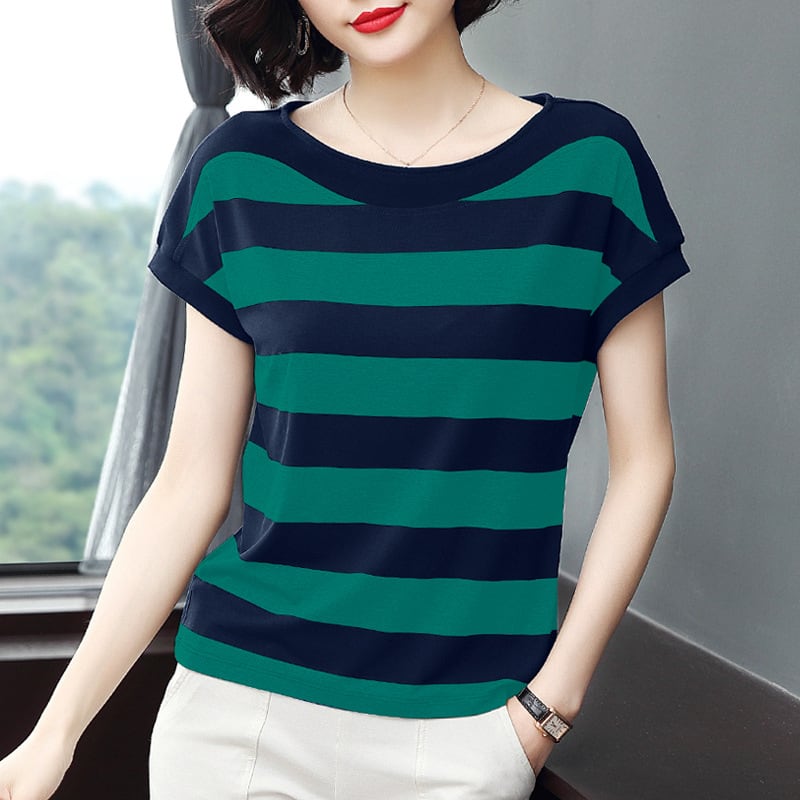 Striped Loose Short-sleeved T-shirt For Women view 2