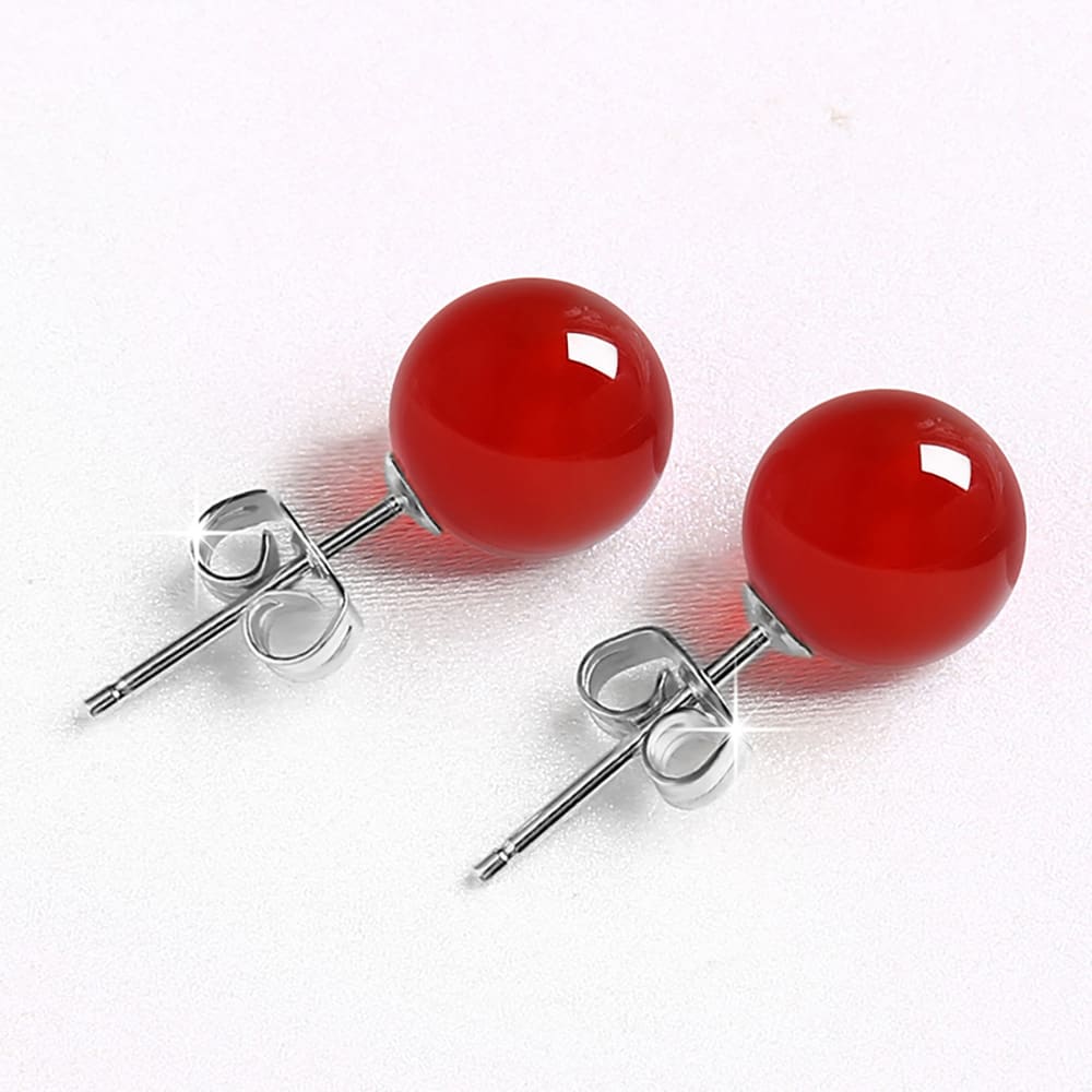 Female Minimalist Pure Silver Red Agate Earrings view 6