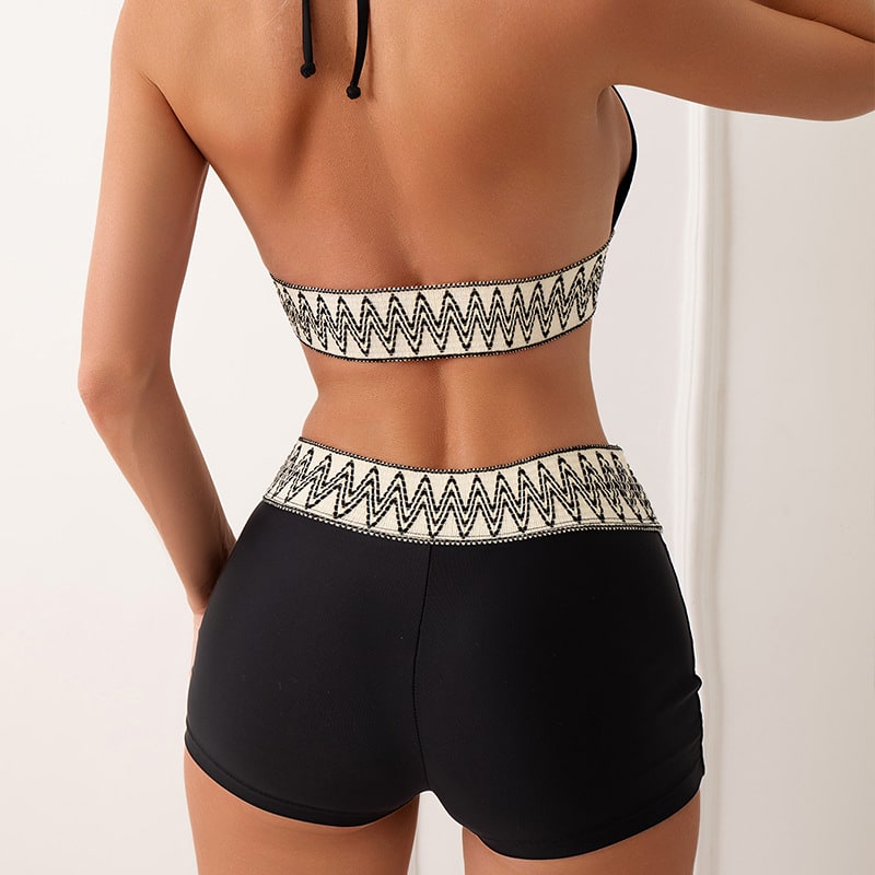 New Women's High Waist Pure Color Boxers Split Swimsuit view 3
