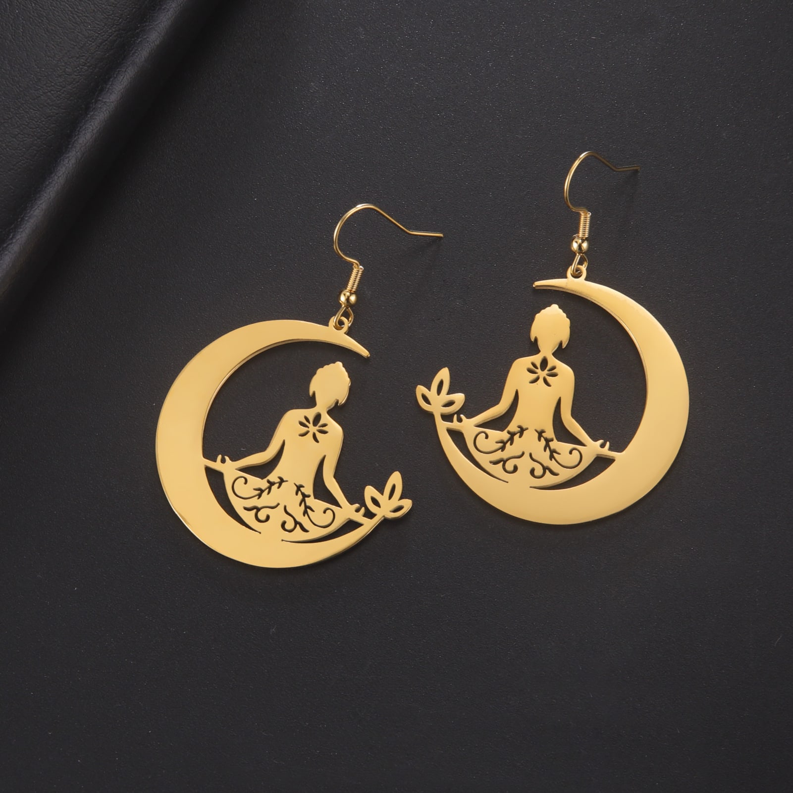 Yoga Moon Earrings Stainless Steel Meditation view 6