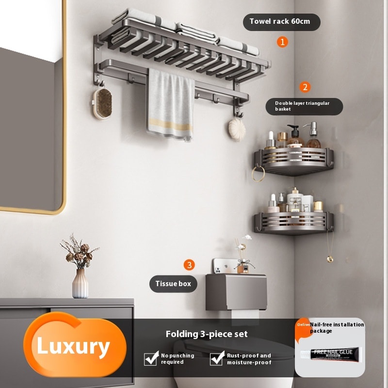 Gun Gray Towel Rack Bathroom Punch-free Bathroom Rack view 18