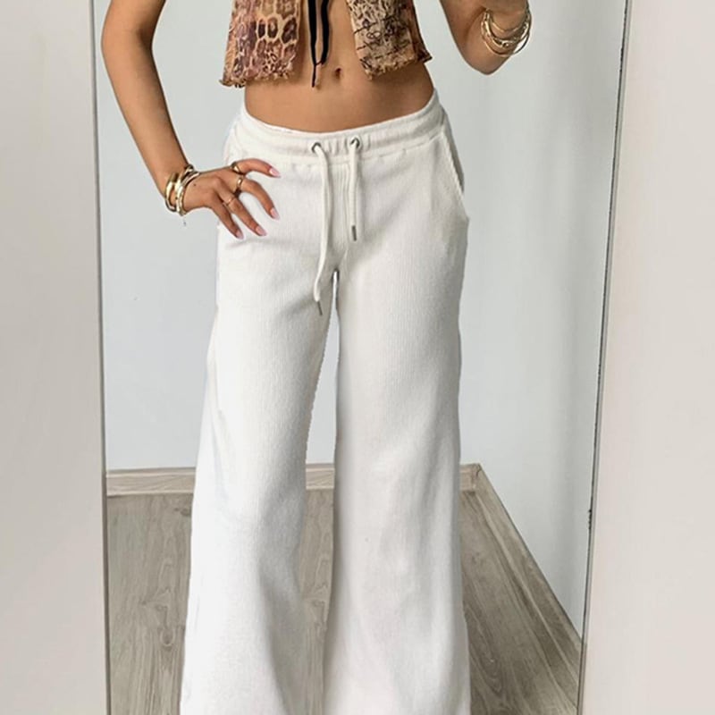 Pure Color Minimal Versatile Sports Style Low Waist Lace-up Draping Mop Straight-leg Trousers view 5