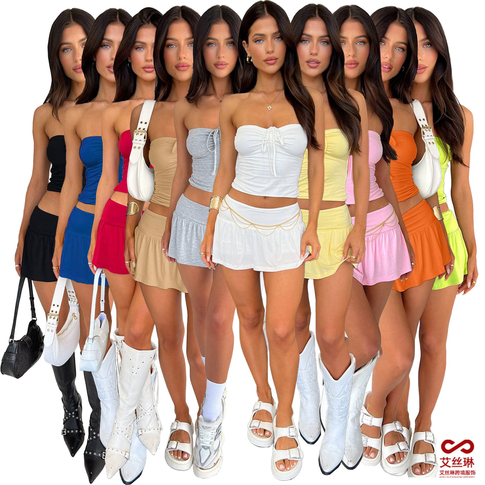 Women's Fashion Tube Top Pleating Double-layer Pantskirt Two-piece Set view 6