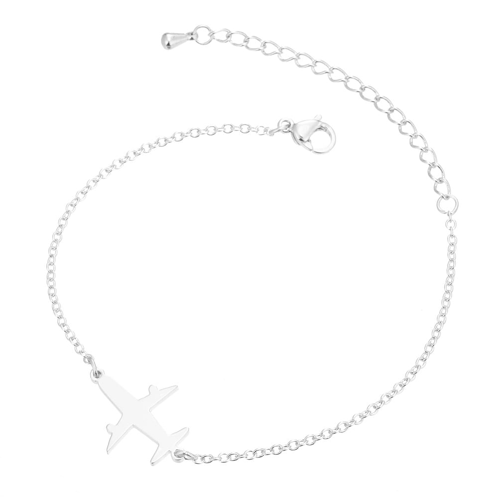 Stainless Steel Bracelets Simple Airplane Design Pendant Chains Fashion Charms Bracelet For Women Jewelry Party Gifts view 9