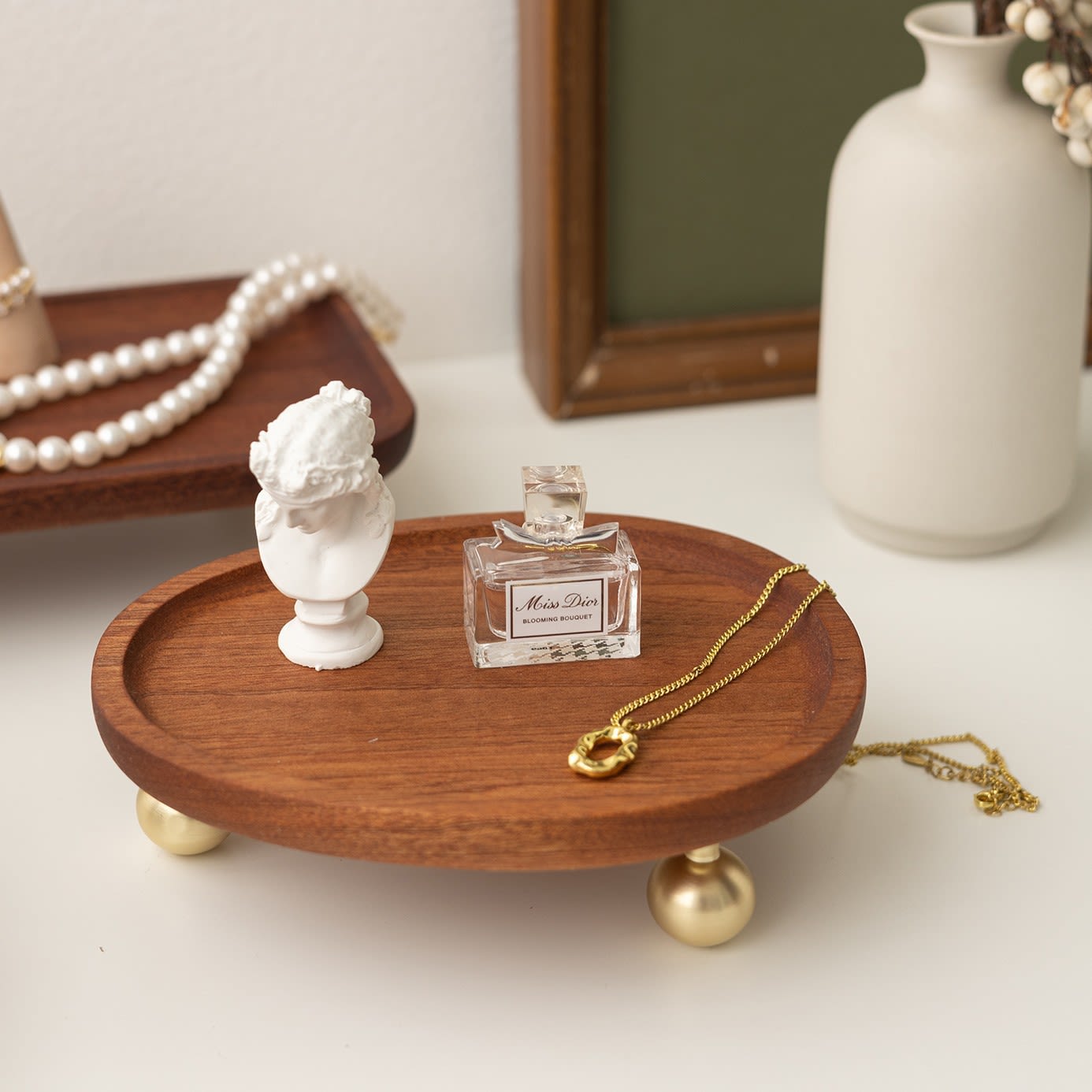 Solid Wood Ebony Jewelry Goblet Tray Beads view 2