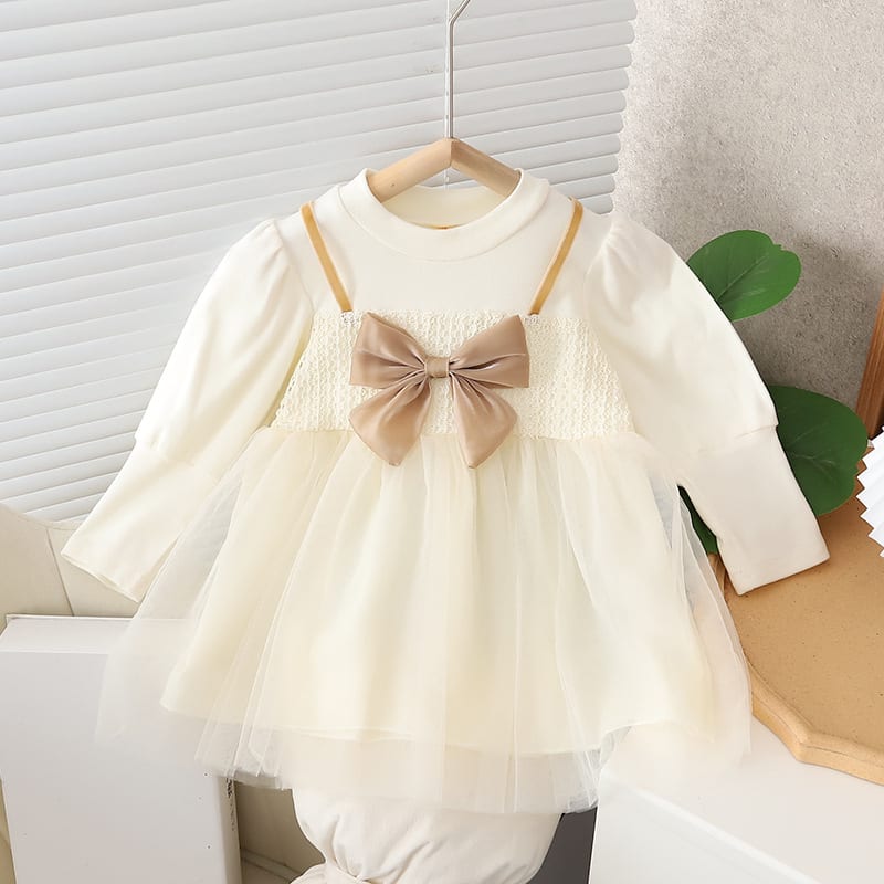 Girls Autumn Clothing Dress Puff Sleeve Bow view 6