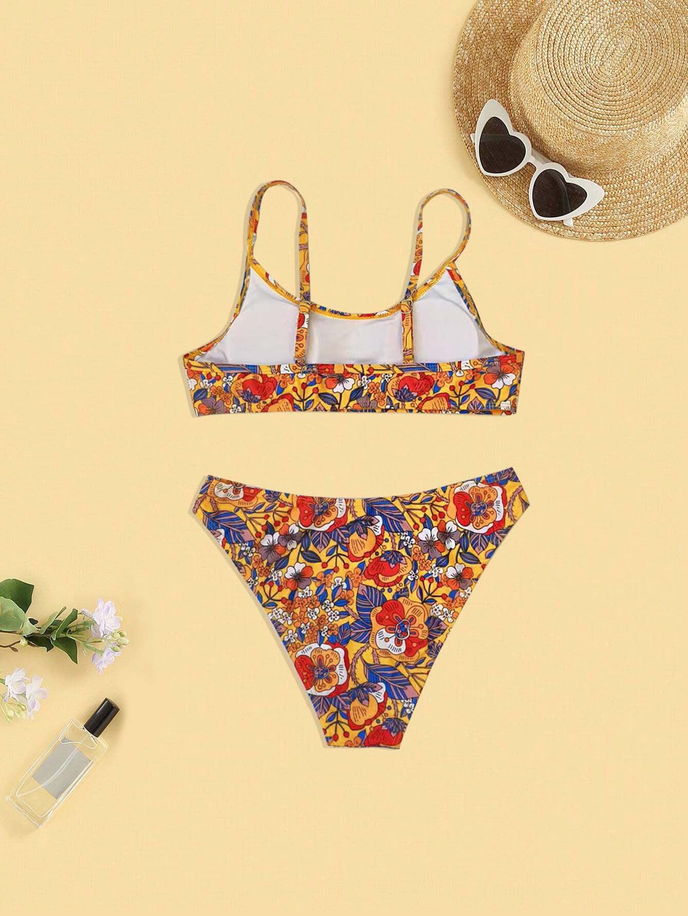 Plus Size Floral Print Strap Women's Bikini Swimsuit view 9