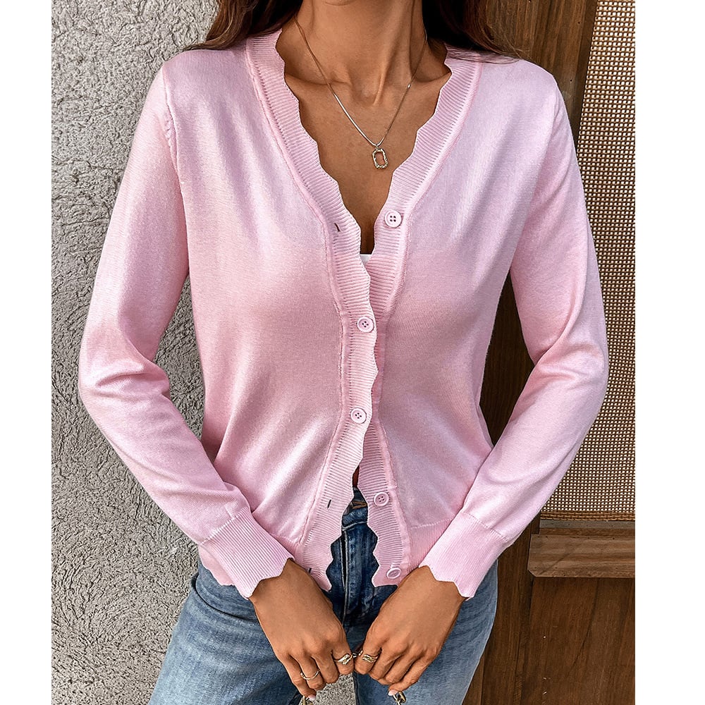 V-neck Long-sleeved Knitted Cardigan Pure Color Ice Silk Coat For Women view 2