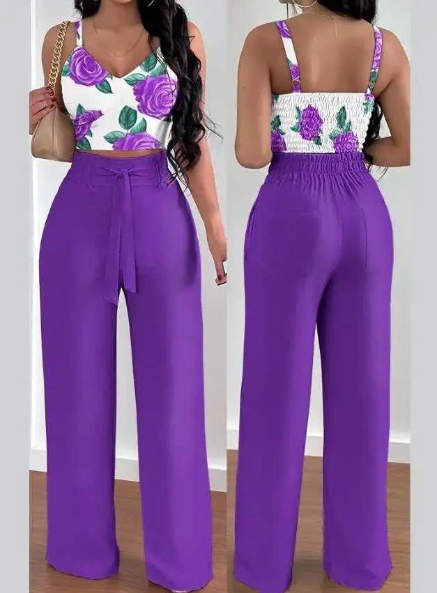 Women's Solid Color Slim Elastic Pleated Two-Piece Suit Sexy Spaghetti Strap V-neck Backless Vest High Waist Wide Leg Pants Suit view 4