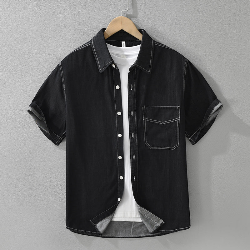 8269 Japanese-style Retro Denim Short Sleeve Shirt view 3