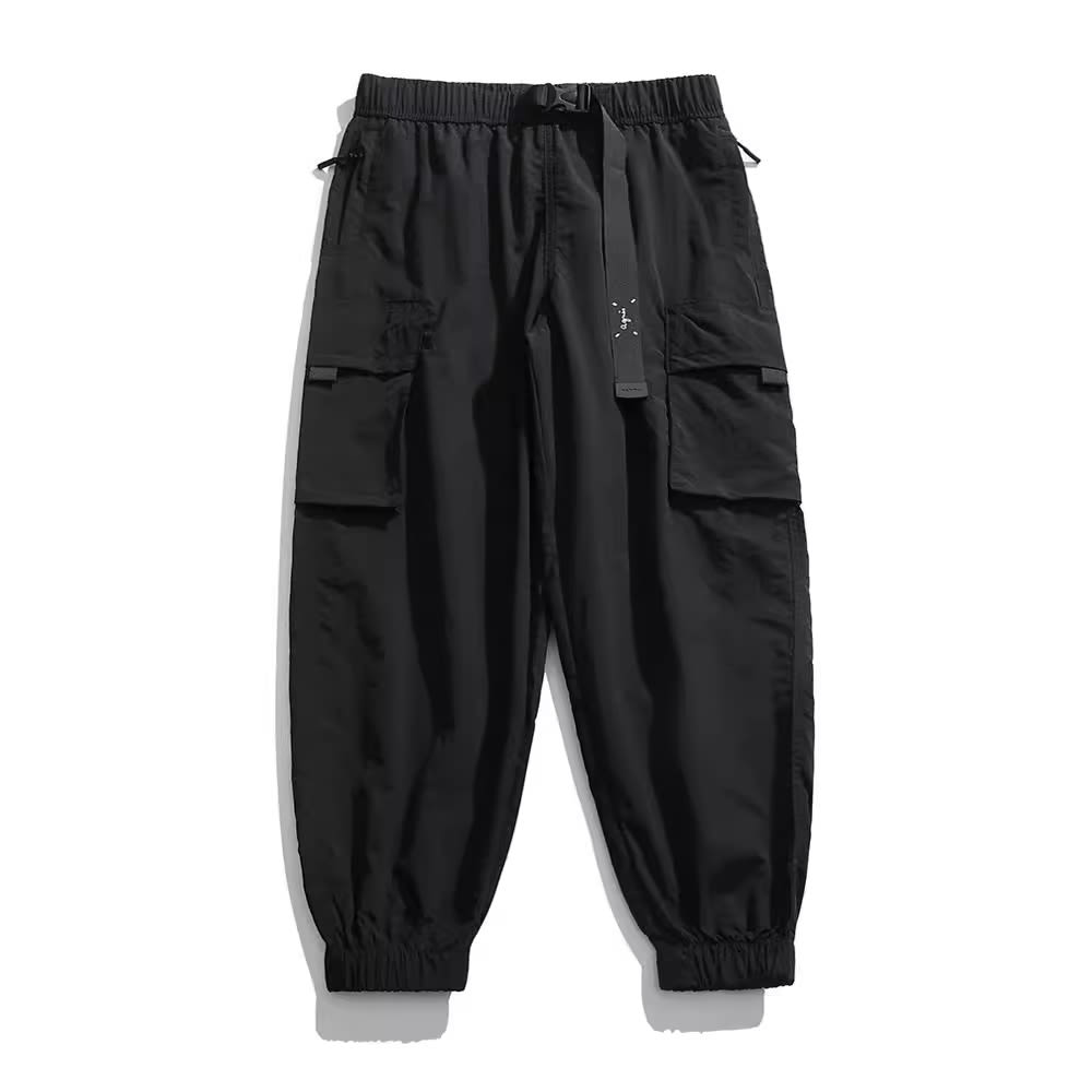 Retro Japanese Multi-pocket Workwear Ankle-tied Ice Silk Casual Pants view 5