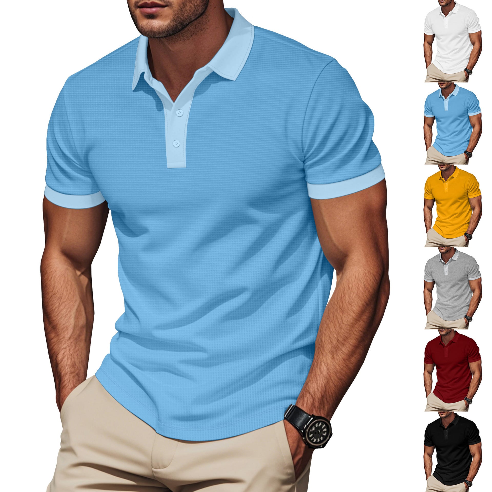 Lapel Color Matching Short Sleeve Plus Size Men view 7