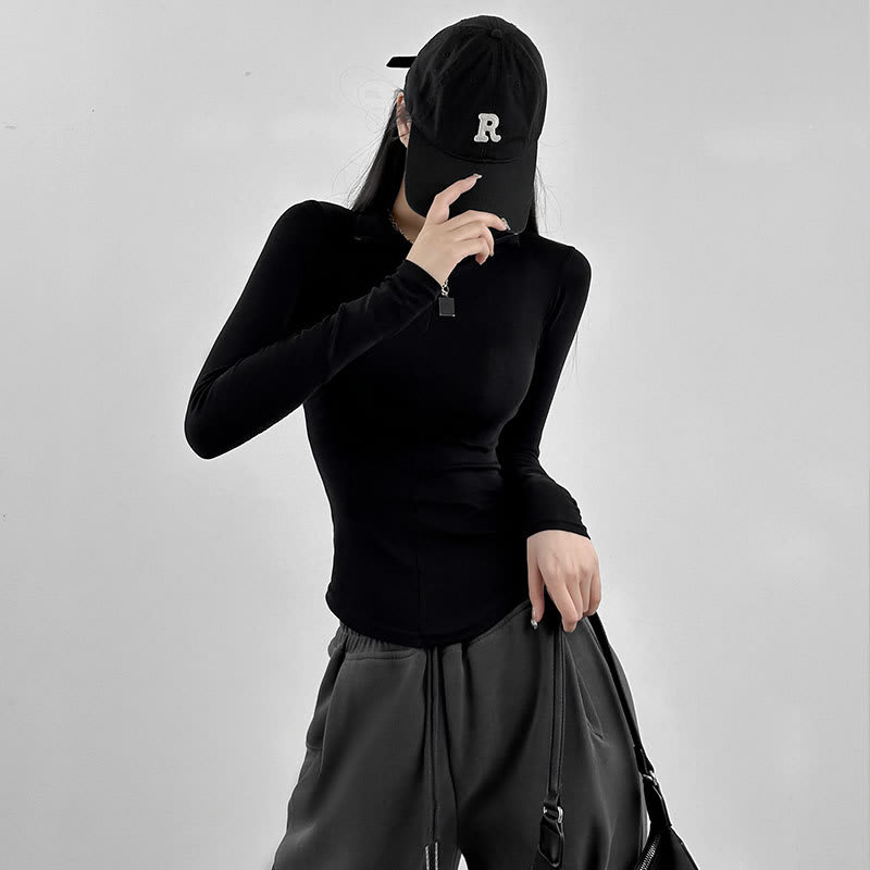 Slim Fit Show Thin Black Hot Girl Polo Collar Top view 6