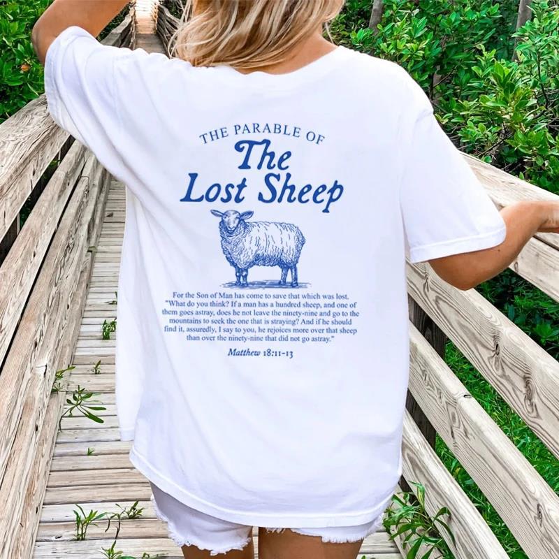Women Lost Sheep Back Print Bible Verse T-Shirts Christian view 7