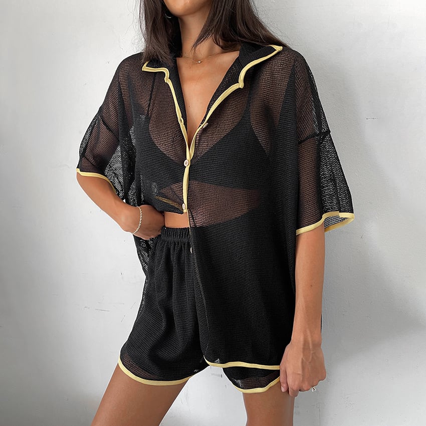 See-through Cardigan Pajamas Two-piece Set For Women view 5