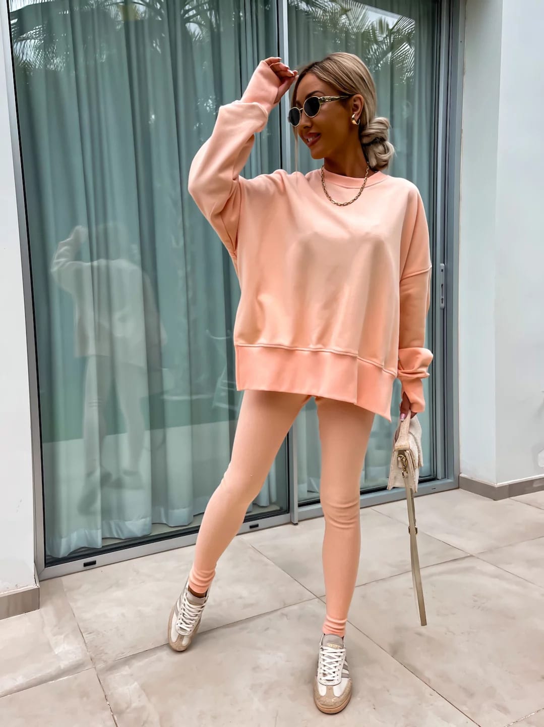 Sweater Suit Women's Casual Loose Long Sleeve Crew Neck Split Top Tight Trousers view 12