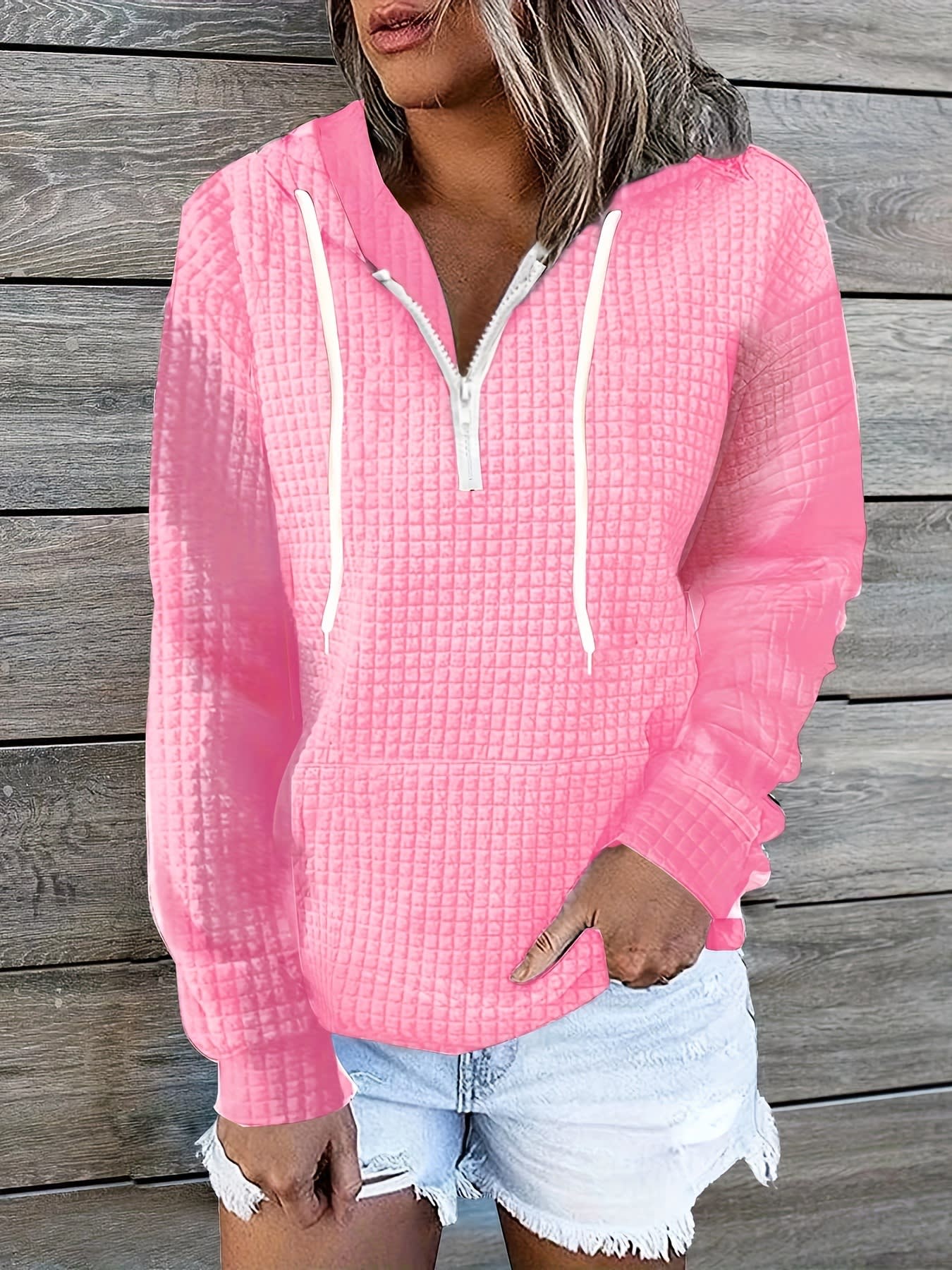 Women's Waffle Hoodie Sweater Coat view 2