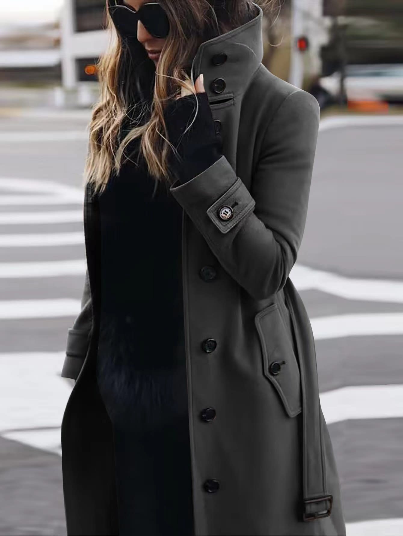 Autumn Winter New Woolen Coat Women's Slim Fit Cardigan Large Coat Women Long Sleeve Single Breasted Stand Collar Woolen Coat view 18