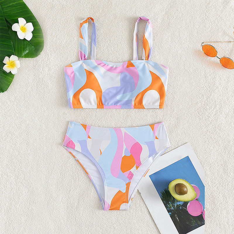 Swimsuit Tie-dye Tube Top High Waist Triangle Bikini For Women view 12